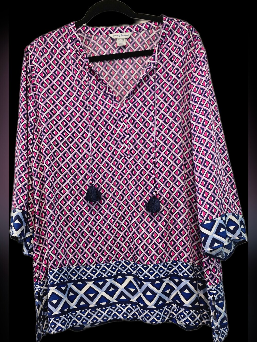 Tommy Bahama Pink & Blue Geometric Tassel Tunic